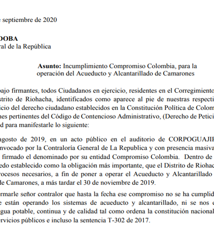 Nuevamente los moradores del corregimiento de Camarones, inician una cruzada para poner a funcionar su acueducto